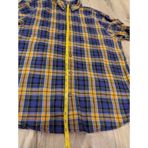 Duluth Trading Relaxed Fit Plaid Flannel Men’s M Purple Gold Vikings Colors - Picture 7 of 11